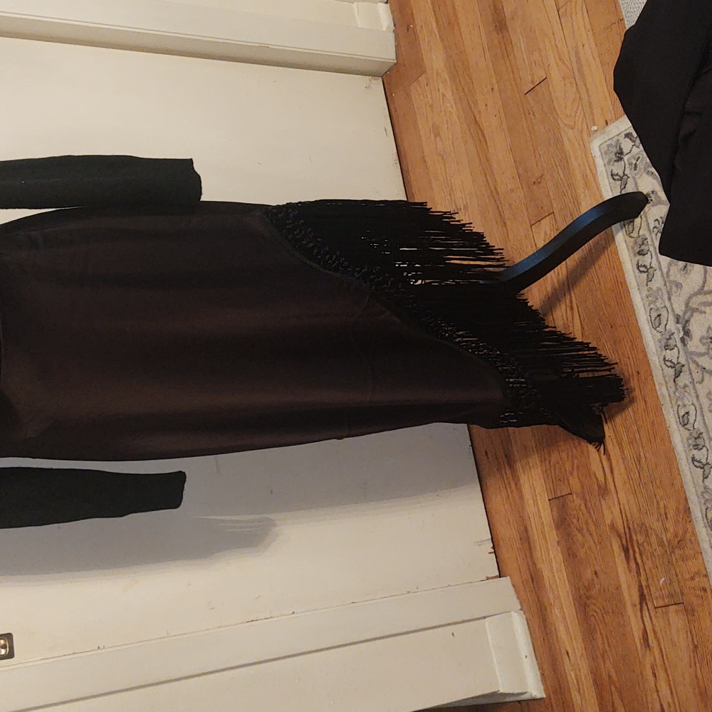 Fun NWT Black Satin Asymmetrical Rachel Zoe Fringe Skirt Size M